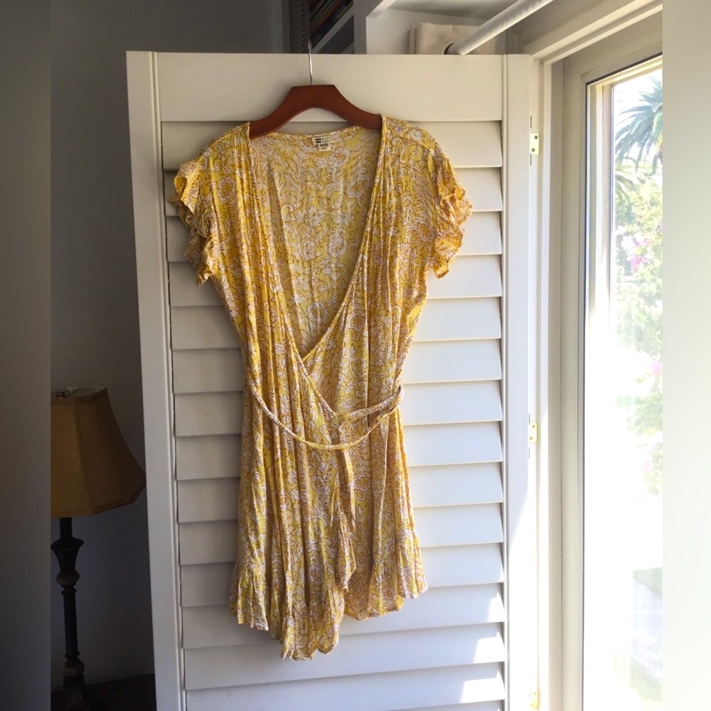 Billabong Yellow Floral Wrap Dress